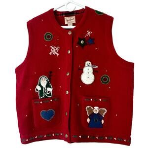 Vintage Woolrich wool Christmas sweater vest embroidered ugly sweater holiday XL